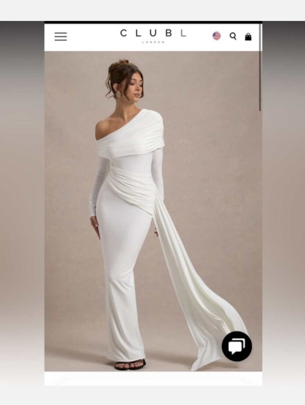 Club L London White One-Shoulder Draped Sash Gown
